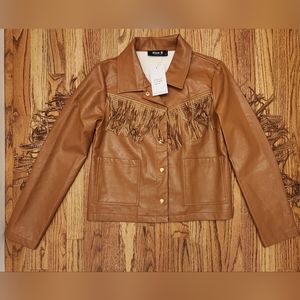 New W/tags, Size: Medium, Blue B, Faux Leather Jacket w/ Studded Fringe,